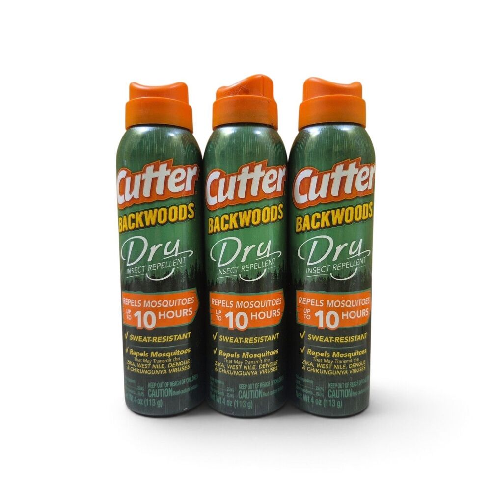 (3) Cutter Backwoods Dry Spray Mosquito Tick Flea Repellent 10 Hr Sweat Resist